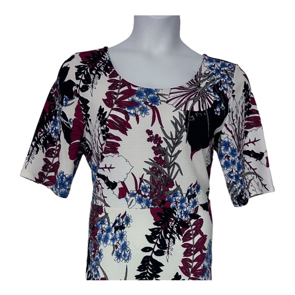 Monroe & Main Career Office Casual Brunch Red Black Blue White Floral Knit Dress - Picture 9 of 15